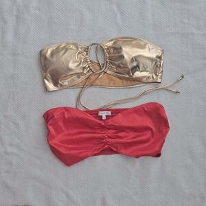 Better Be Red and Gold Strapless Top